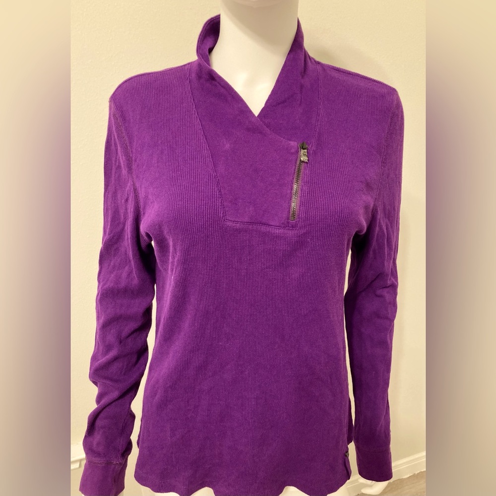 L-RL Lauren Active Ralph Lauren Purple wrap sweater with small front zip, size L